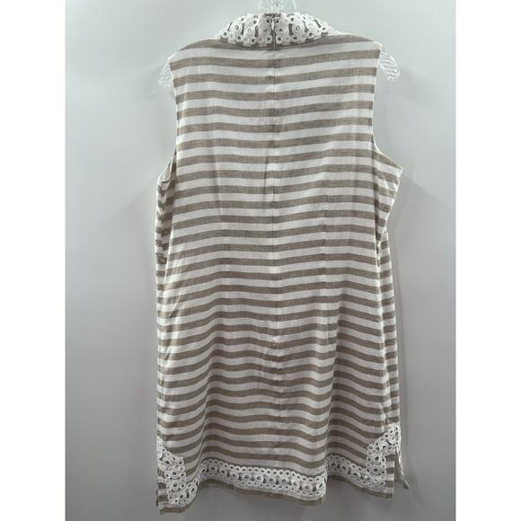 Eliza J Sleeveless Shift Dress Linen Blend Beige White Stripe Lined 14 Cruise - Picture 6 of 9